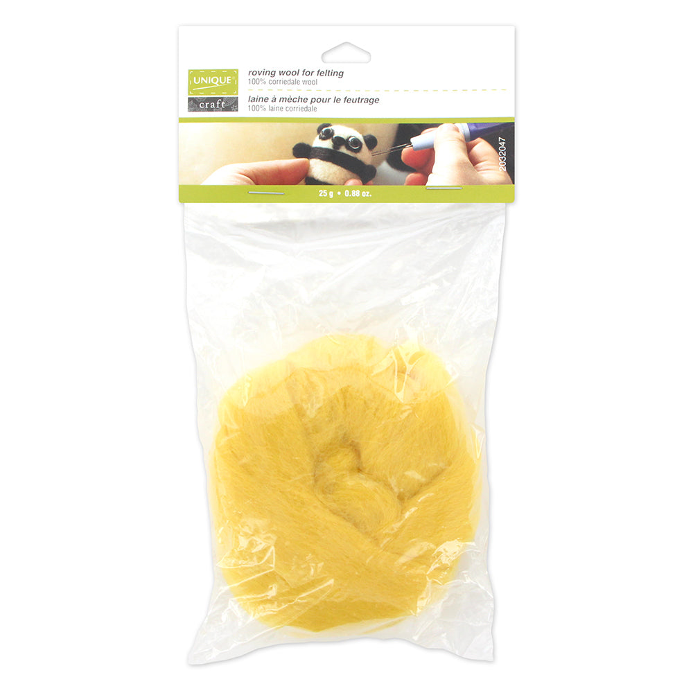 UNIQUE CRAFT Natural Wool Roving, 25 g — Ipe Yellow