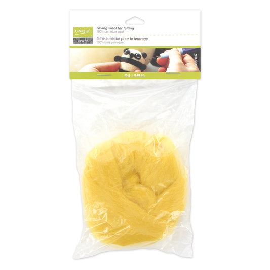 UNIQUE CRAFT Natural Wool Roving, 25 g — Ipe Yellow