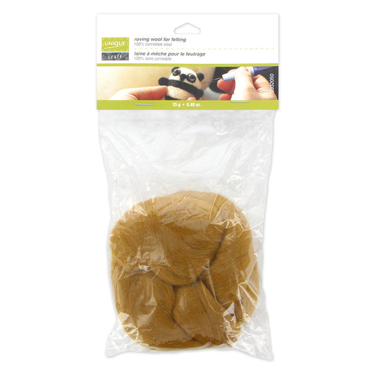 UNIQUE CRAFT Natural Wool Roving, 25 g — Teddy Brown
