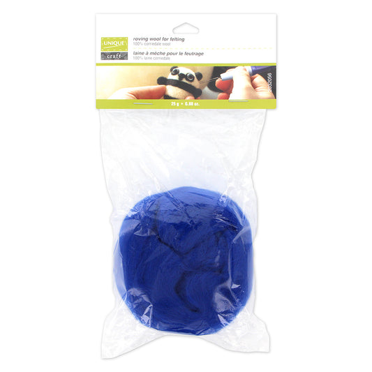 Unique Craft Natural Wool Roving – 25 g – Royal Blue