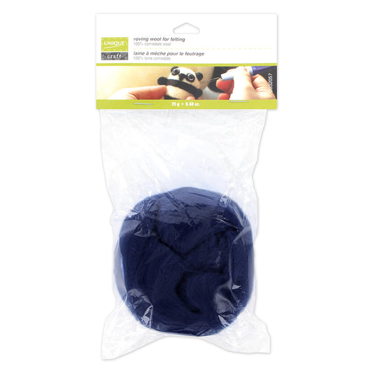 Unique Craft Natural Wool Roving – 25 g – Navy Blue