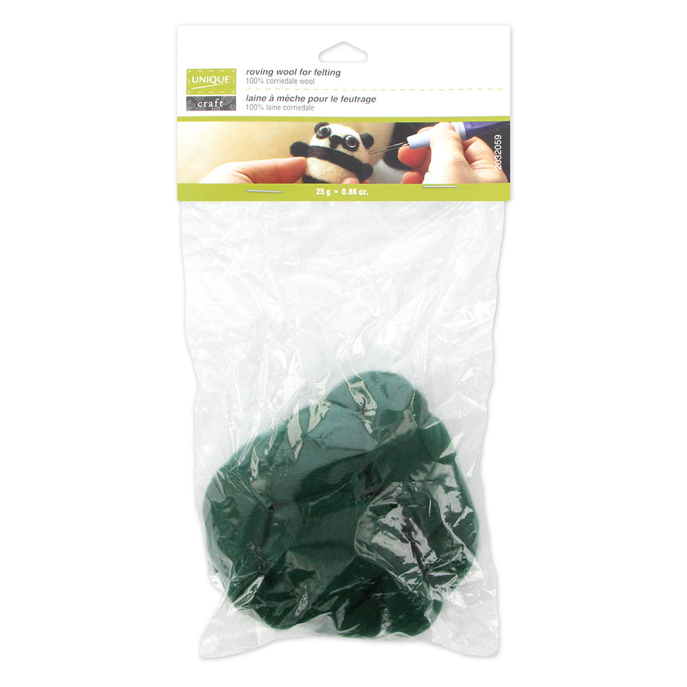 Unique Craft Natural Wool Roving – 25 g – Hunter Green