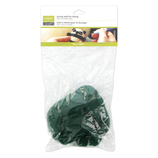 Unique Craft Natural Wool Roving – 25 g – Hunter Green