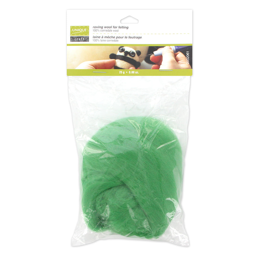 Unique Craft Natural Wool Roving – 25 g – Leaf Green