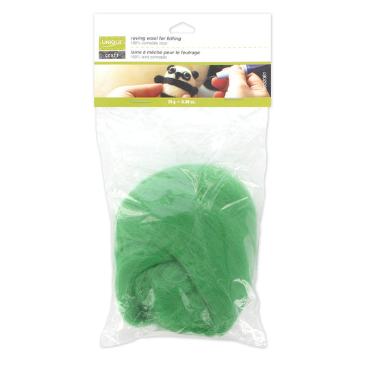 Unique Craft Natural Wool Roving – 25 g – Leaf Green