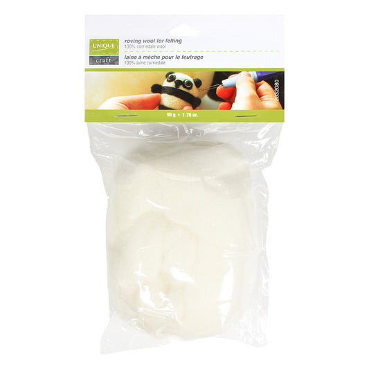 Unique Craft Natural Wool Roving – 50 g – White