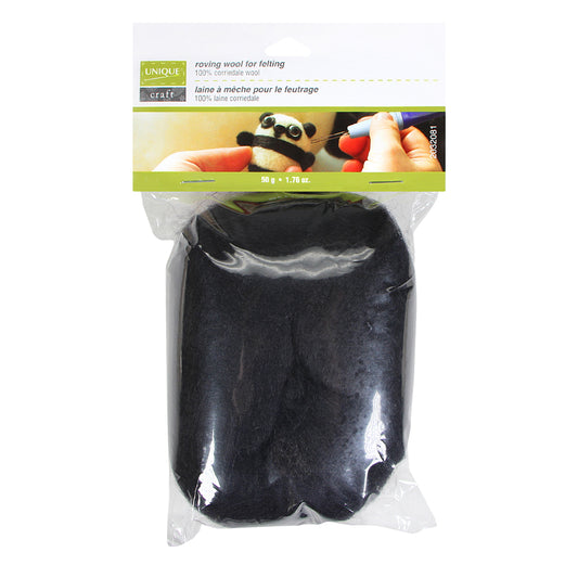 Unique Craft Natural Wool Roving – 50 g – Black