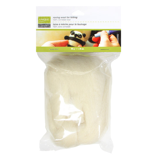 Unique Craft Natural Wool Roving – 50 g – Ecru