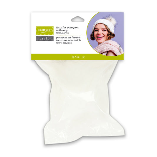 UNIQUE CRAFT Faux Fur Pom Pom — 5" — White