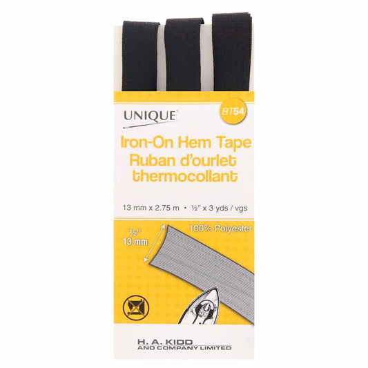 UNIQUE Iron-On Hem Tape 13mm x 2.75m - Black