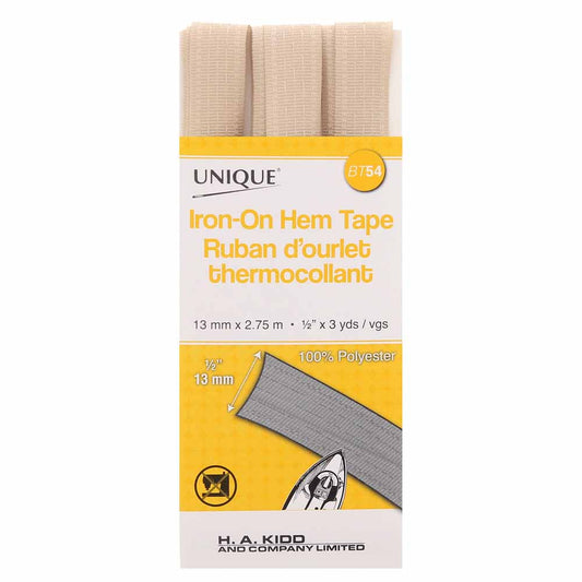 UNIQUE Iron-On Hem Tape 13mm x 2.75m - Camel