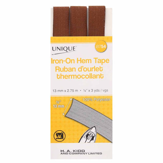 UNIQUE Iron-On Hem Tape 13mm x 2.75m - Brown