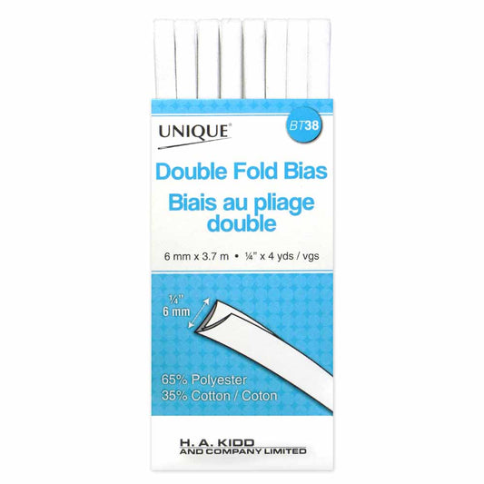 UNIQUE Double Fold Bias Tape – 7 mm x 3.7 m – White