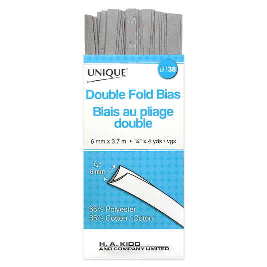 UNIQUE Double Fold Bias Tape – 7 mm x 3.7 m (1/4 in x 4.0 yd) – Silver
