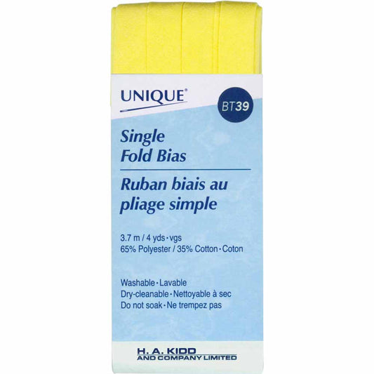 UNIQUE Single Fold Bias Tape – 13 mm x 3.7 m (1/2 in x 4.0 yd) – Lemon Ice