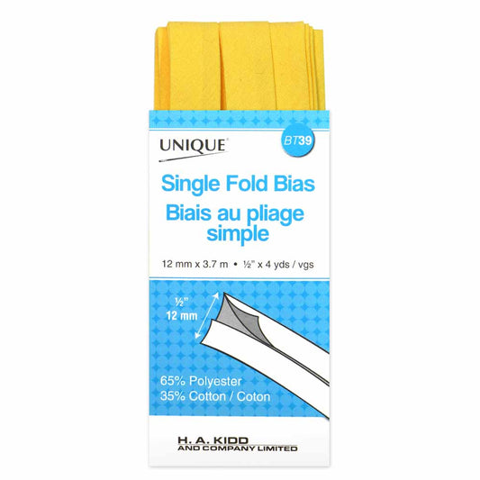 UNIQUE Single Fold Bias Tape – 13 mm x 3.7 m (1/2 in x 4.0 yd) – Canary