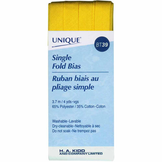 UNIQUE Single Fold Bias Tape – 13 mm x 3.7 m (1/2 in x 4.0 yd) – Gold