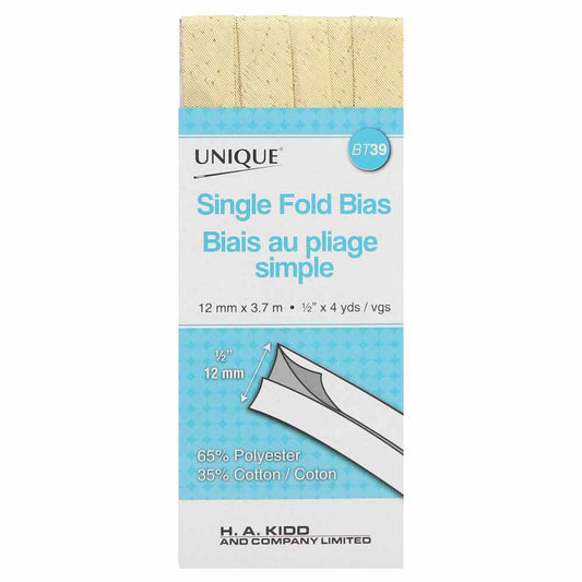 UNIQUE Single Fold Bias Tape 13mm x 3.7m - Metallic Gold