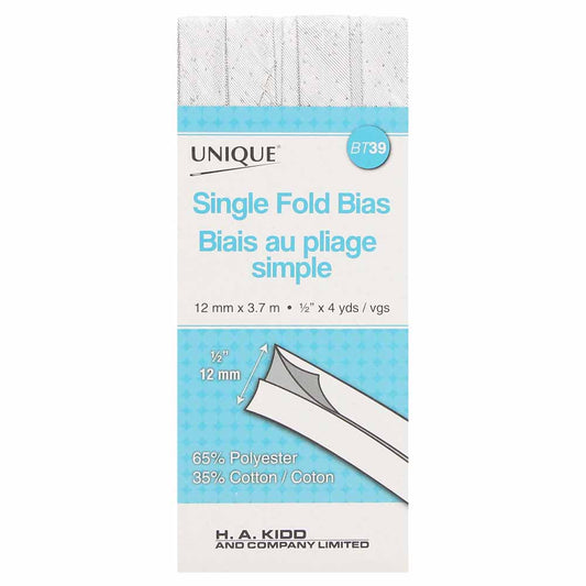 UNIQUE Single Fold Bias Tape 13mm x 3.7m - Metallic Silver