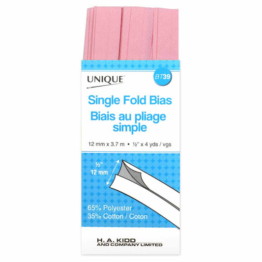 UNIQUE Single Fold Bias Tape – 13 mm x 3.7 m (1/2 in x 4.0 yd) – Light Pink