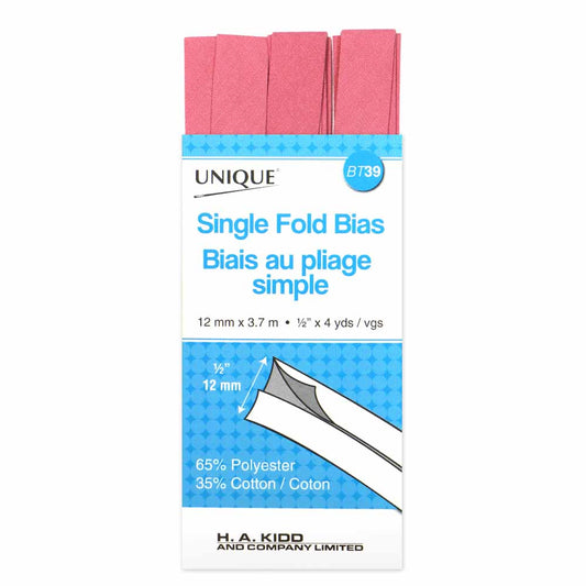 UNIQUE Single Fold Bias Tape – 13 mm x 3.7 m (1/2 in x 4.0 yd) – Rose