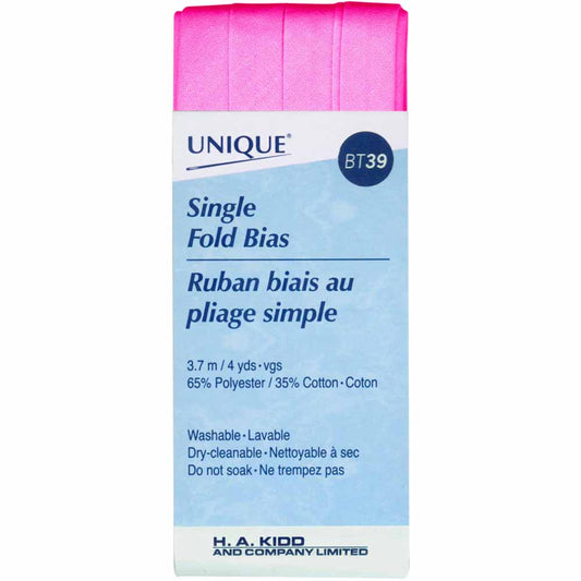 UNIQUE Single Fold Bias Tape - 13 mm x 3.7 m (1/2" x 4 yd) - Fuchsia