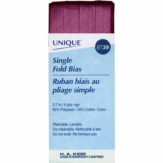 UNIQUE Single Fold Bias Tape - 13 mm x 3.7 m (1/2" x 4 yd) - Wine