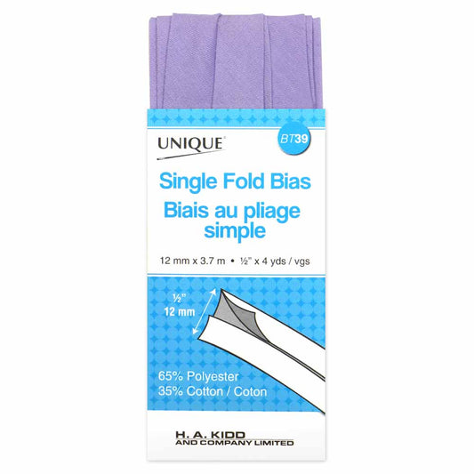 UNIQUE Single Fold Bias Tape - 13 mm x 3.7 m (1/2" x 4 yd) - Lavender