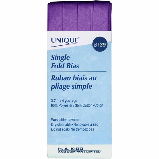 UNIQUE Single Fold Bias Tape - 13 mm x 3.7 m (1/2" x 4 yd) - Purple
