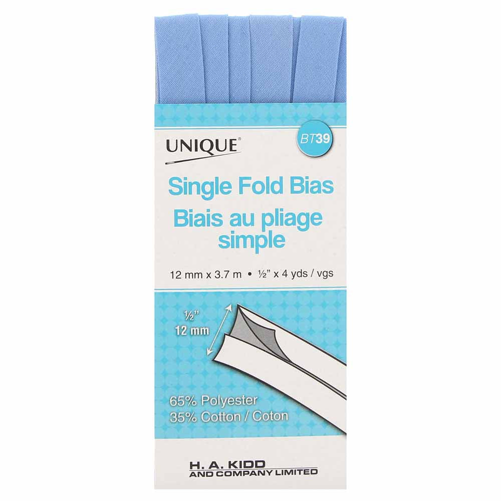 UNIQUE Single Fold Bias Tape 13mm x 3.7m - Copen Blue