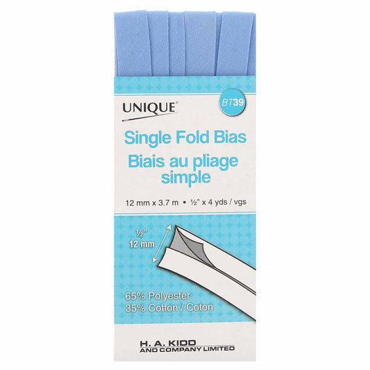 UNIQUE Single Fold Bias Tape 13mm x 3.7m - Copen Blue
