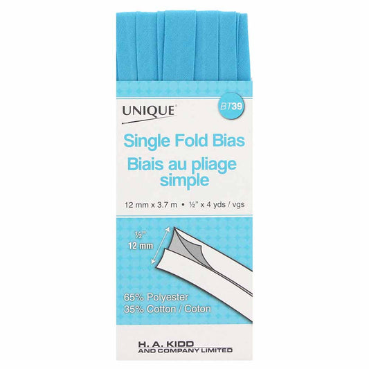 UNIQUE Single Fold Bias Tape 13mm x 3.7m – Turquoise