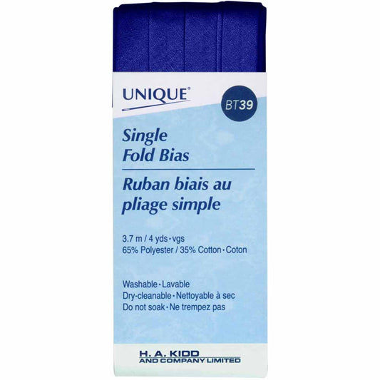 UNIQUE Single Fold Bias Tape - 13 mm x 3.7 m (1/2" x 4 yd) - Navy Blue