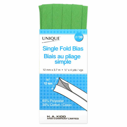 UNIQUE Single Fold Bias Tape - 13 mm x 3.7 m (1/2" x 4 yd) - Lime Green