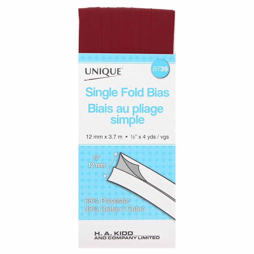 UNIQUE Single Fold Bias Tape — 13mm x 3.7m — Brick
