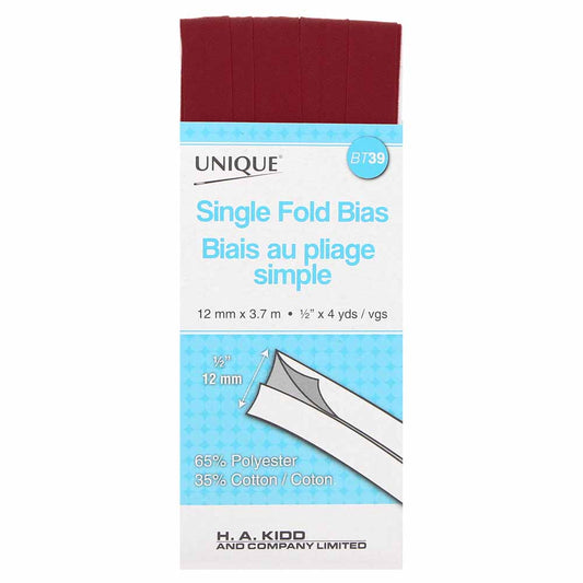 UNIQUE Single Fold Bias Tape — 13mm x 3.7m — Brick
