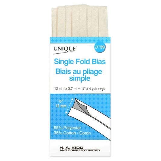 UNIQUE Single Fold Bias Tape – 13 mm x 3.7 m (1/2 in x 4.0 yd) – Ivory