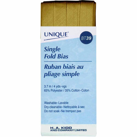 UNIQUE Single Fold Bias Tape - 13 mm x 3.7 m (1/2" x 4 yd) - Taupe