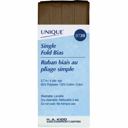 UNIQUE Single Fold Bias Tape - 13 mm x 3.7 m (1/2" x 4 yd) - Mocha