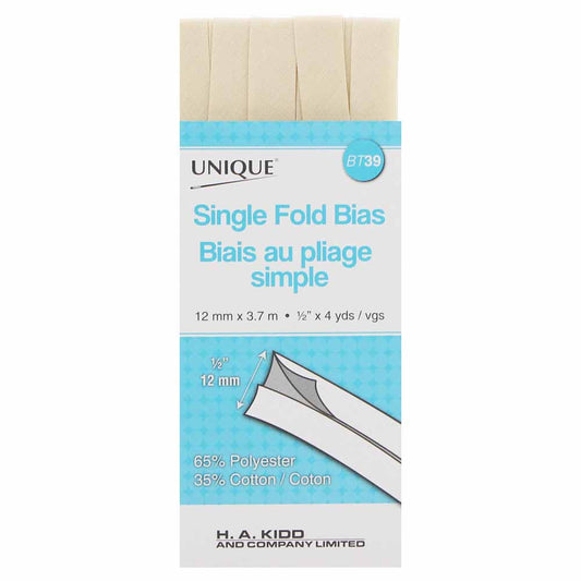 UNIQUE Single Fold Bias Tape 13mm x 3.7m - Fawn