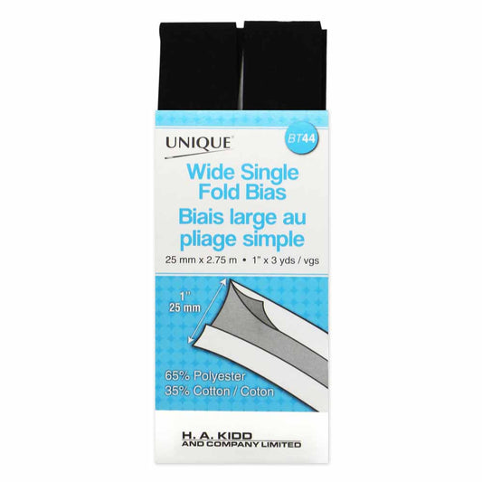 UNIQUE Wide Single Fold Bias Tape 25 mm x 2.75 m – Black