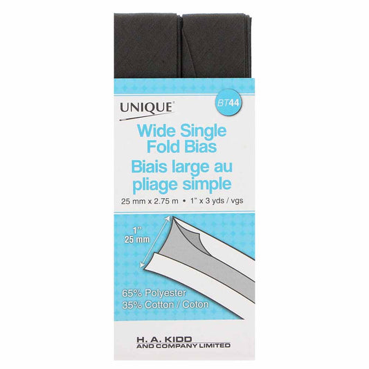UNIQUE Wide Single Fold Bias Tape 25mm x 2.75m - Dark Grey