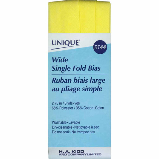 UNIQUE Wide Single Fold Bias Tape - 25 mm x 2.75 m (1" x 3 yd) - Lemon Ice