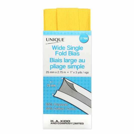 UNIQUE Wide Single Fold Bias Tape – 25 mm x 2.75 m (1" x 3 yd) – Canary