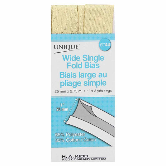 UNIQUE Wide Single Fold Bias Tape 25mm x 2.75m - Metallic Gold