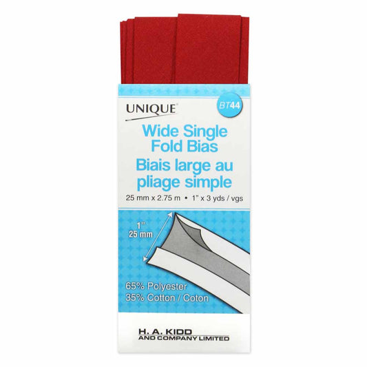 UNIQUE Wide Single Fold Bias Tape - 25 mm x 2.75 m (1" x 3 yd) - Scarlet