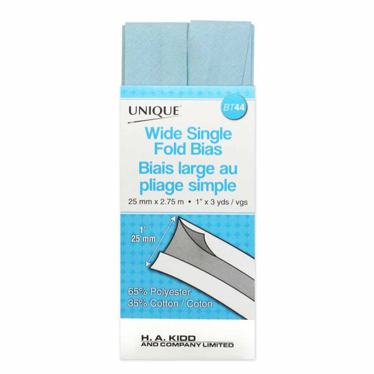UNIQUE Wide Single Fold Bias Tape – 25mm x 2.75m – Light Blue