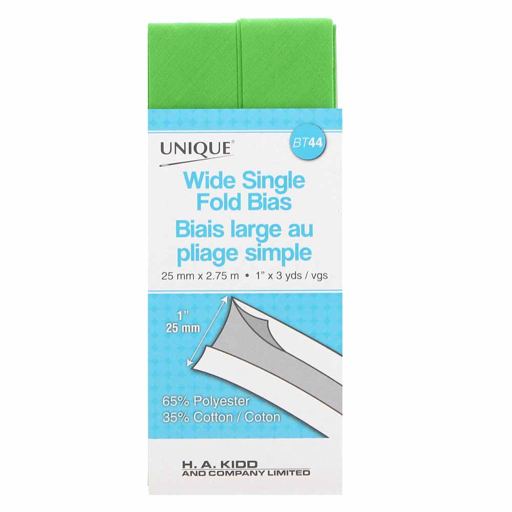 UNIQUE Wide Single Fold Bias Tape 25mm x 2.75m - Lime Green