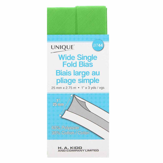 UNIQUE Wide Single Fold Bias Tape 25mm x 2.75m - Lime Green
