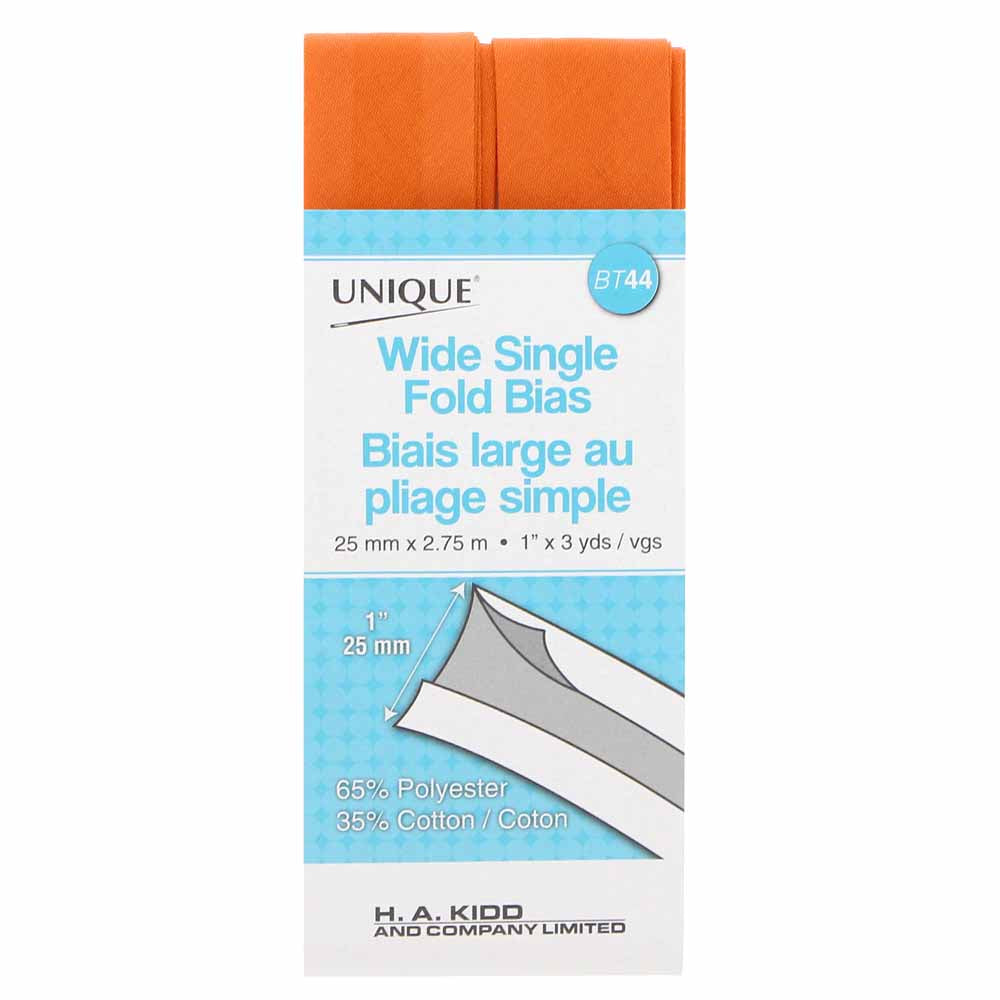 UNIQUE Wide Single Fold Bias Tape 25mm x 2.75m - Orange
